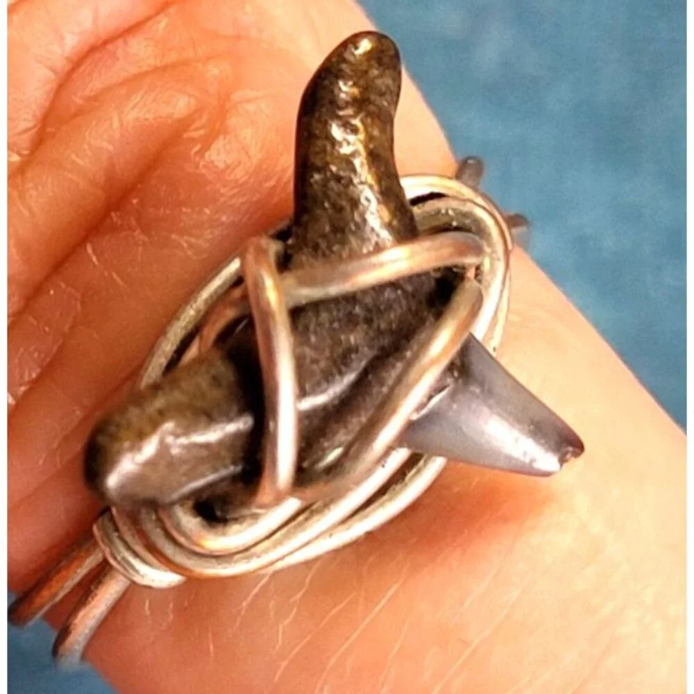 Wire Wrapped Ocean Shark Tooth Ring Handmade Dainty Beach Ring